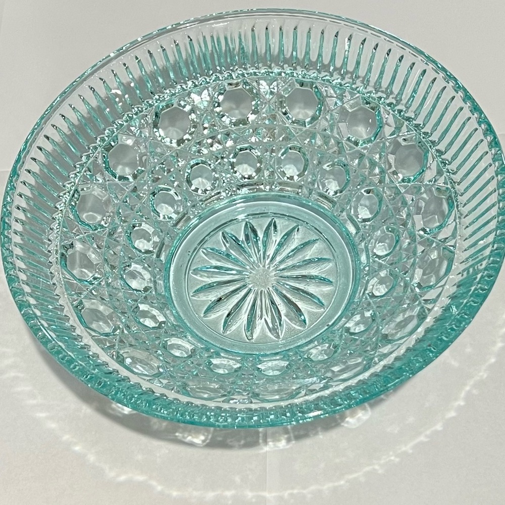 Indiana Glass Windsor Teal “Button and Cane” Covered Candy Dish - Picture 2 of 4